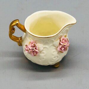 creamer floral white pink gold trim & handle 3x4" READ